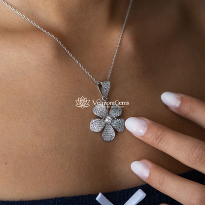 Lab-Created Diamond Flower Pendant Necklace F-G VS)