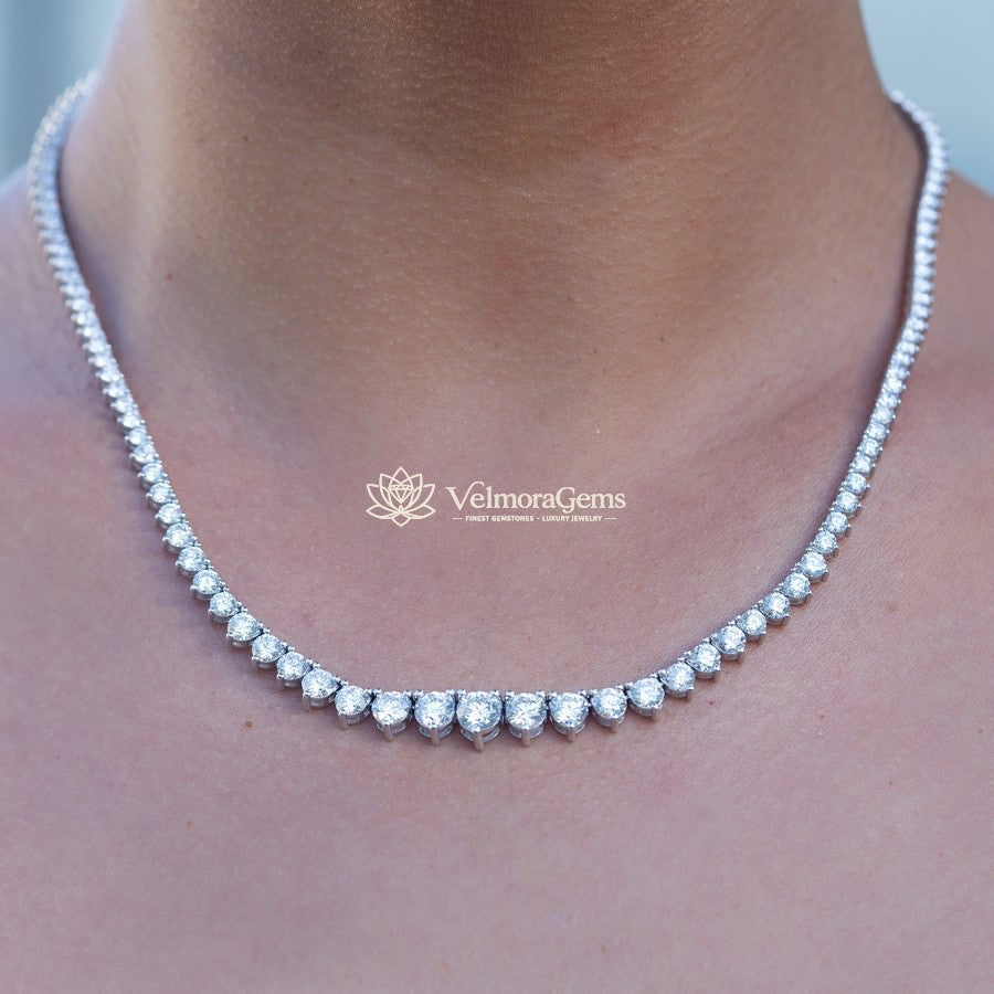Lab-Created 3-Prong Diamond Riviera Necklace F-G SI)