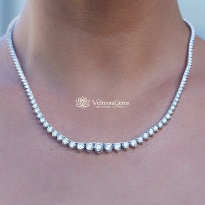 Lab-Created 3-Prong Diamond Riviera Necklace F-G SI)