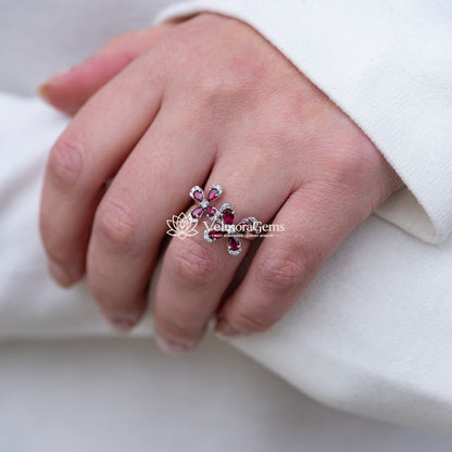 Lab-Created Ruby & Diamond Dual Floral Ring VS)