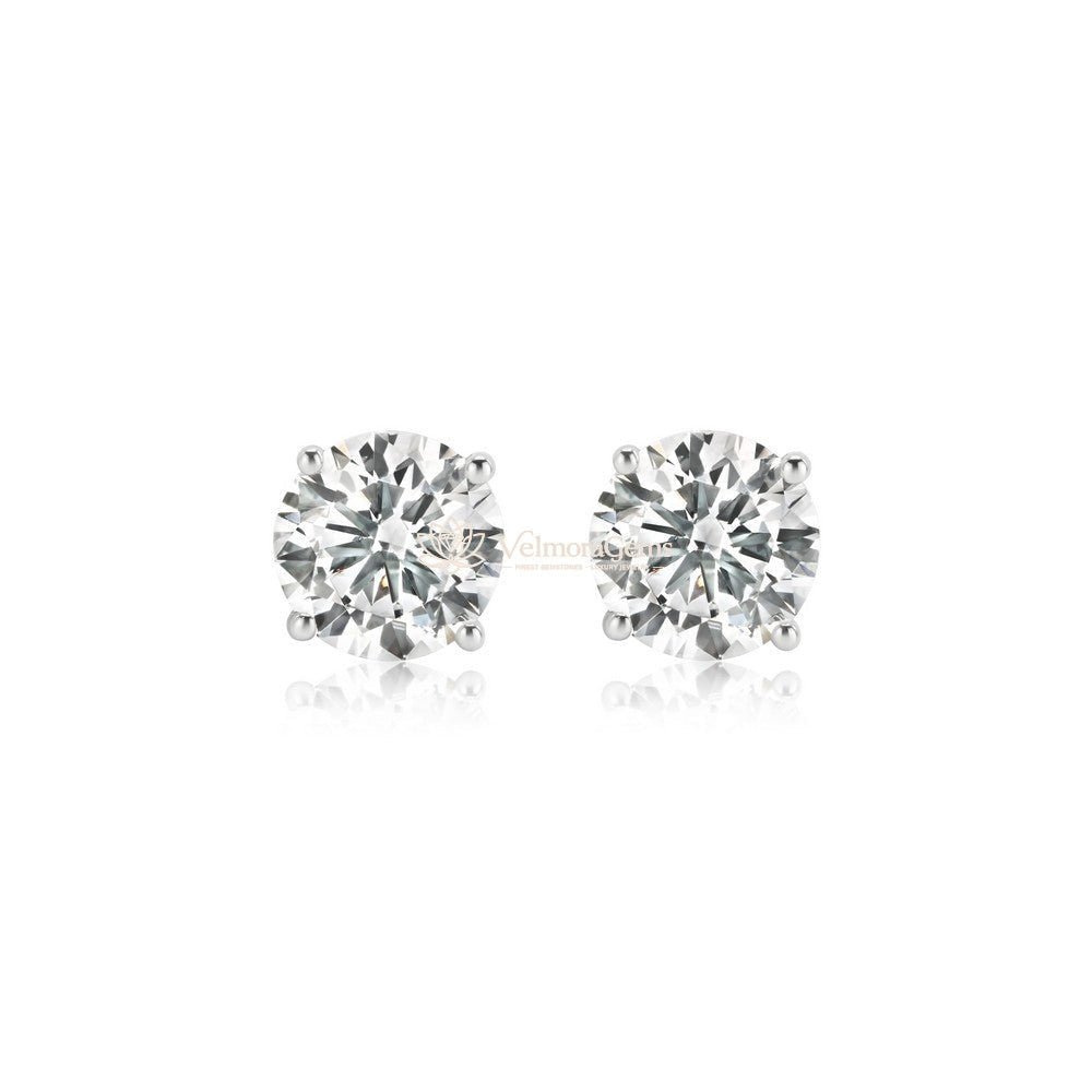 IGI Certified Round Lab-Created Diamond 4 Prong Basket Screw Back Stud Earring (2.00- D VVS1 ID-EX Cut)