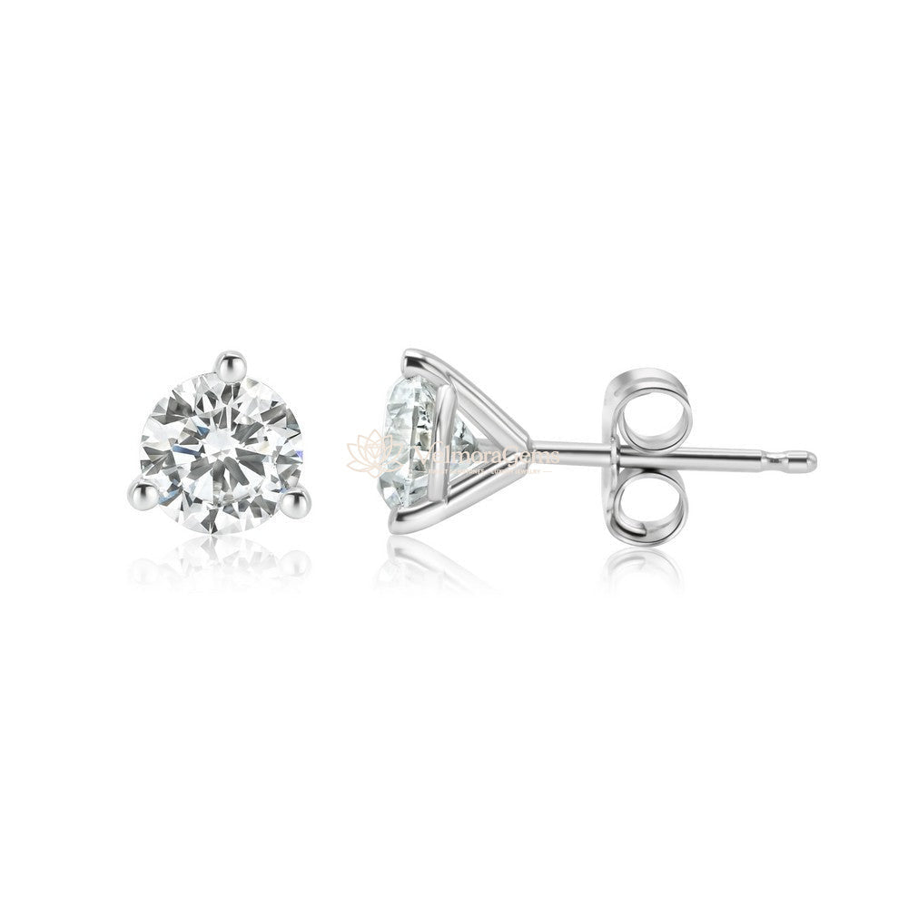Natural Diamond 3 Prong Martini Push Back Stud Earring G-H SI3)