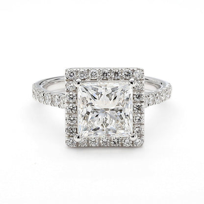 14K White Gold Princess Halo Pave RIng