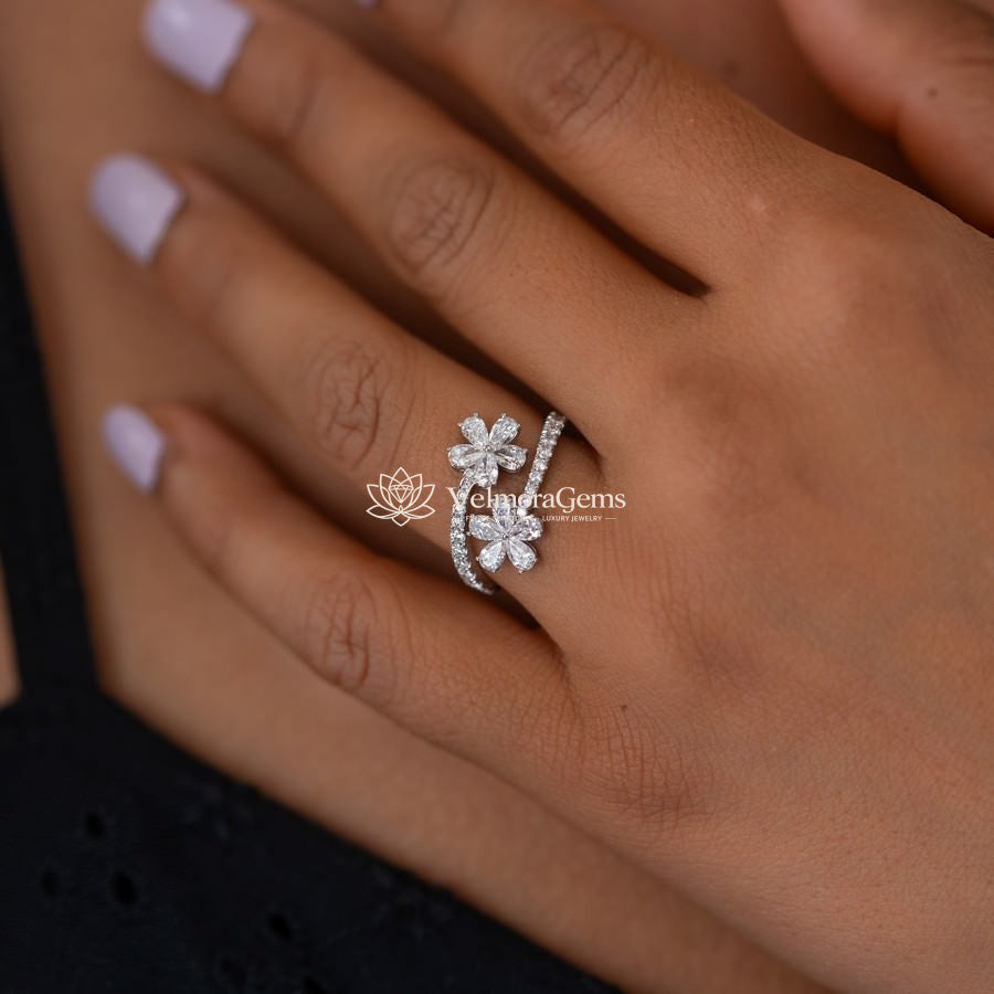 Lab-Created Diamond Twin Blossom Ring E-F VS)