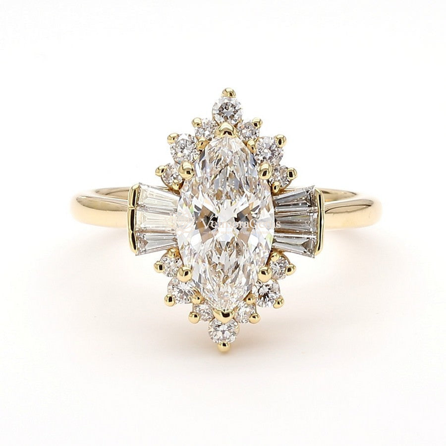 IGI Certified Lab-Created Diamond Marquise Sunburst Ring F VS)